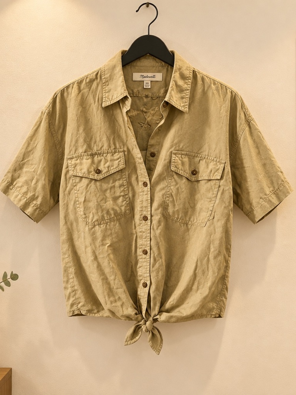 Madewell Men's Short-Sleeve Button-Front Shirt in Khaki Green